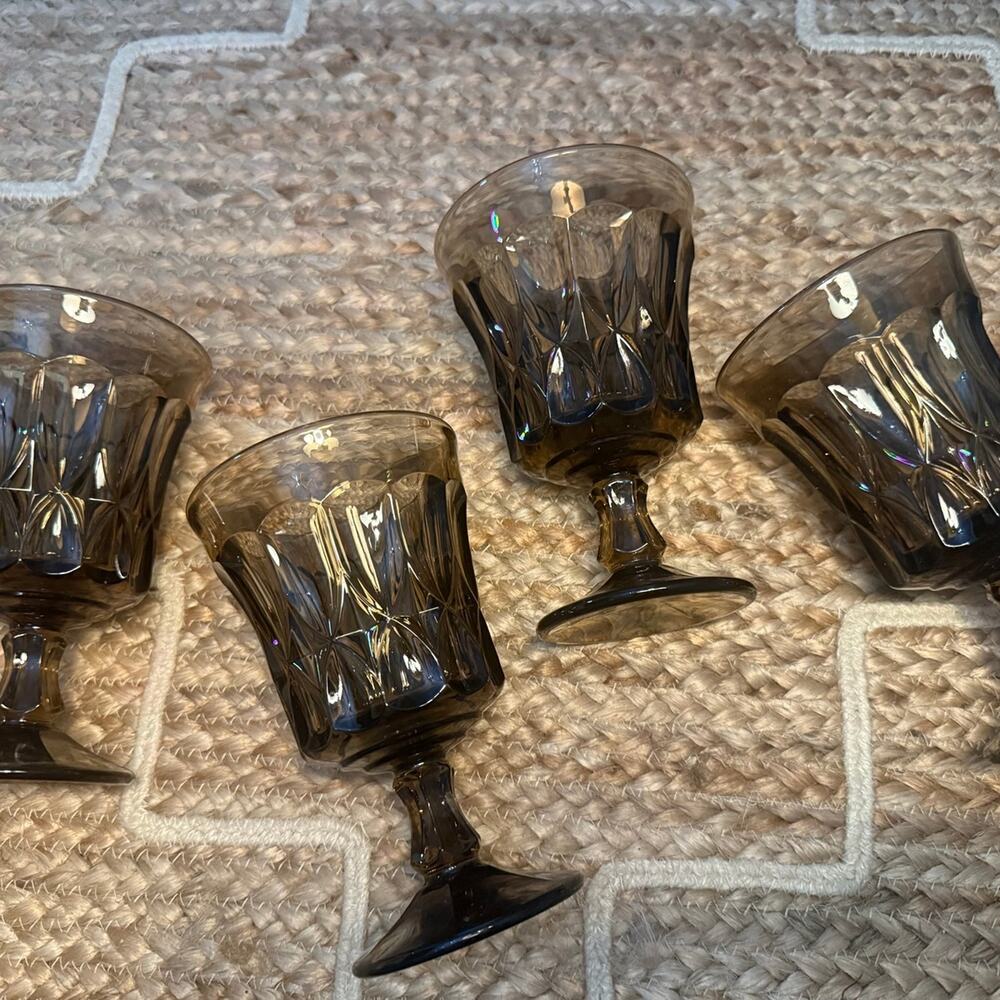 Four Vintage Noritake Perspective Iced Tea Goblets 1970s Smoke Brown
